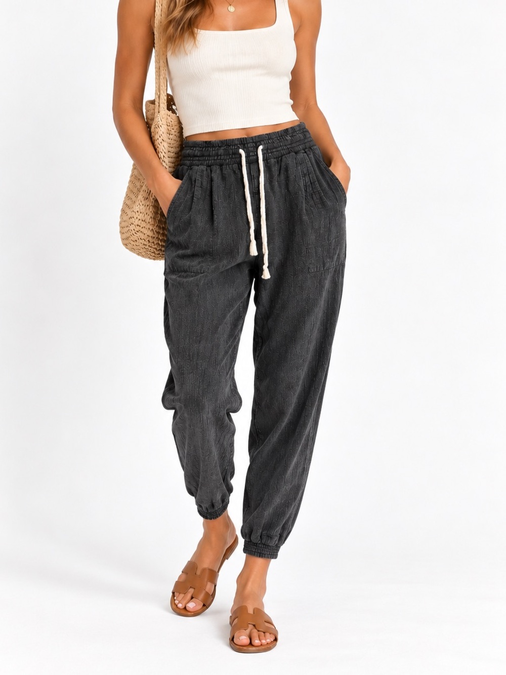 Rip Curl Textured Black Cotton Jogger Harem Pants XS